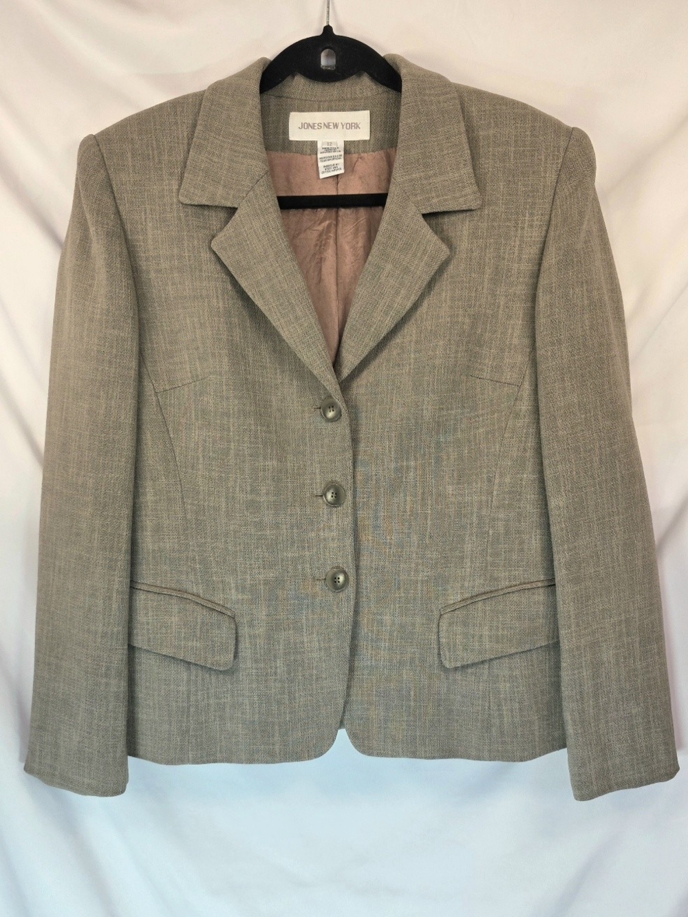 Vintage Jones New York Womens Blazer Sz 12 Taupe Melange Basketweave Tailored